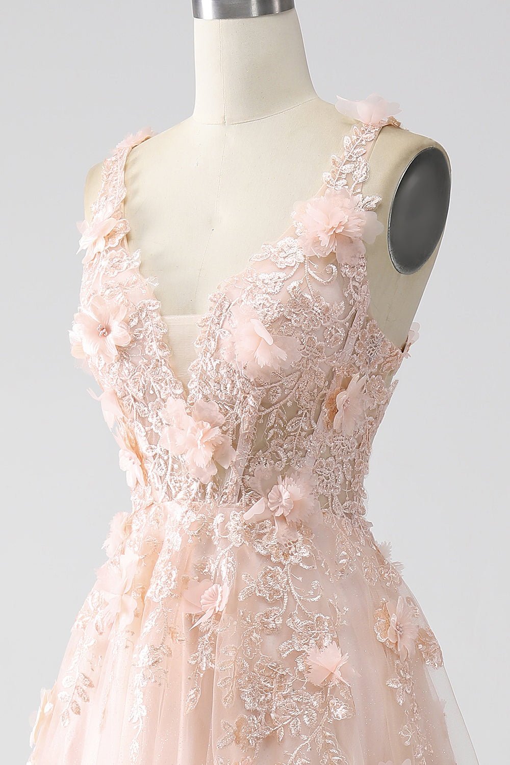 Blush A-Line Spaghetti Straps Abito lungo da ballo con applicazioni