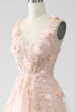 Blush A-Line Spaghetti Straps Abito lungo da ballo con applicazioni