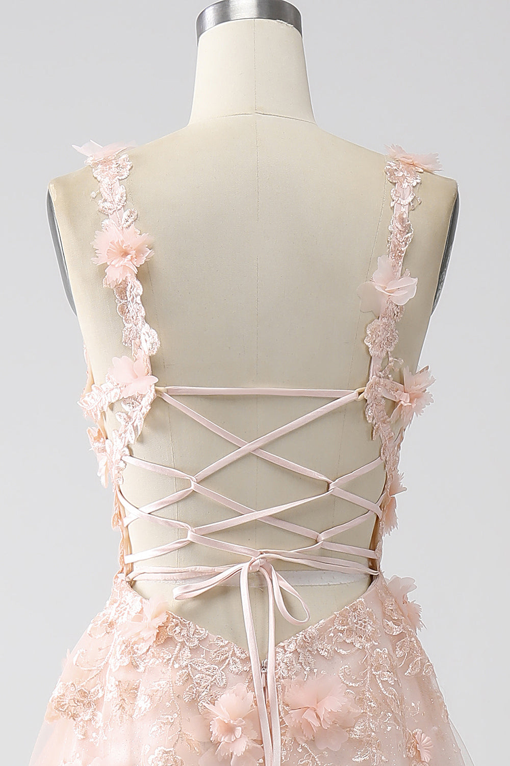 Blush A-Line Spaghetti Straps Abito lungo da ballo con applicazioni