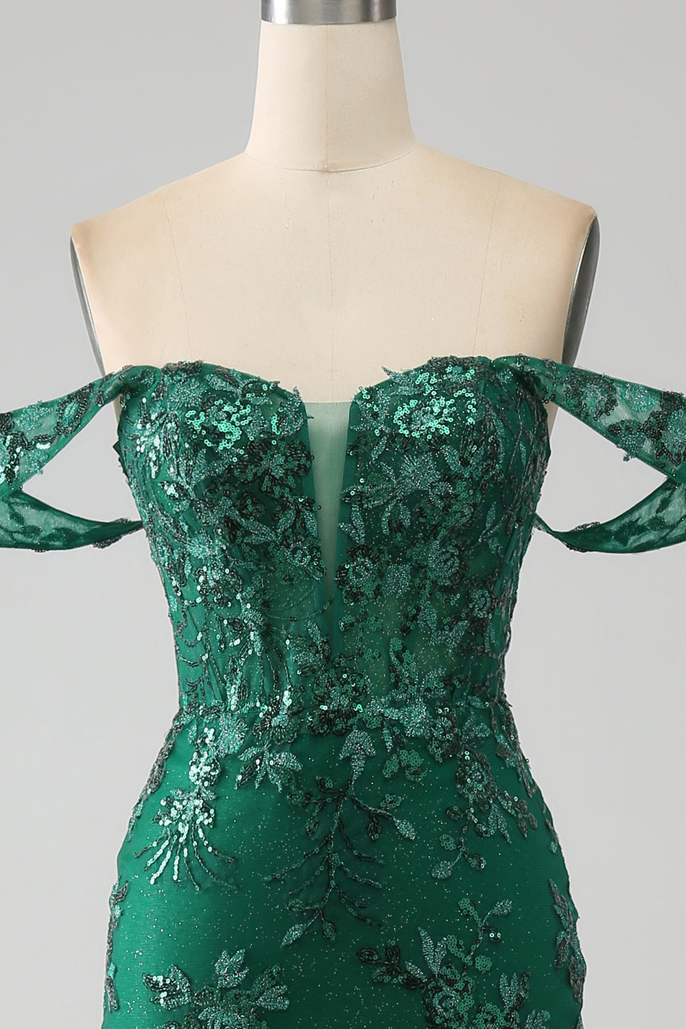 Sirena Off The Shoulder Abito da ballo verde scuro con applicazioni