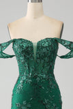 Sirena Off The Shoulder Abito da ballo verde scuro con applicazioni