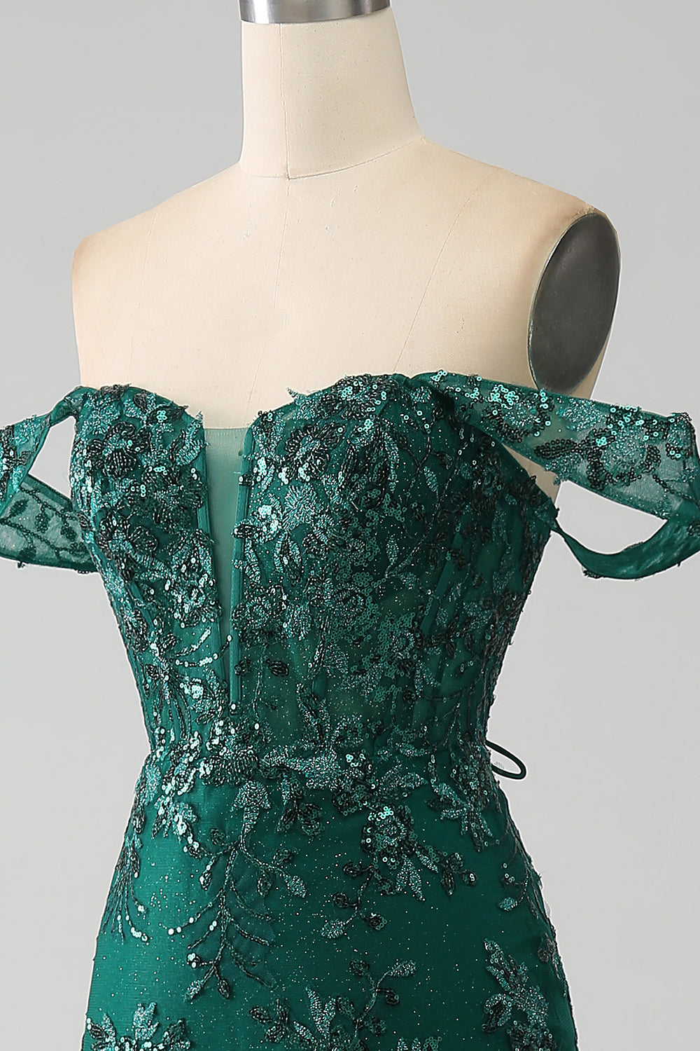 Sirena Off The Shoulder Abito da ballo verde scuro con applicazioni
