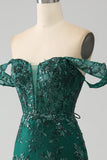 Sirena Off The Shoulder Abito da ballo verde scuro con applicazioni
