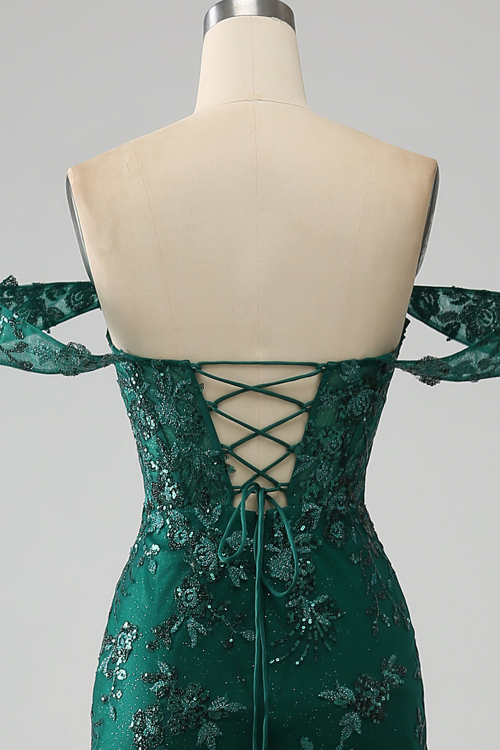 Sirena Off The Shoulder Abito da ballo verde scuro con applicazioni