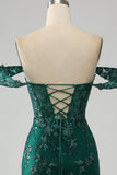 Sirena Off The Shoulder Abito da ballo verde scuro con applicazioni