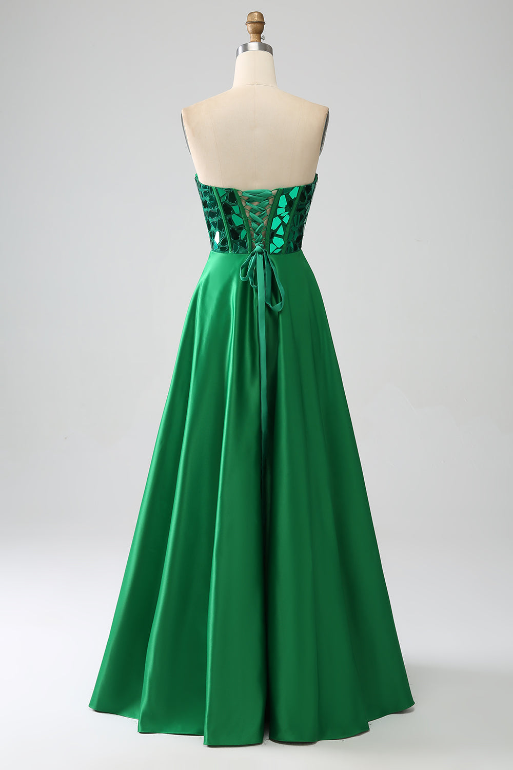 A-Line Sweetheart Abito da ballo corsetto verde scuro