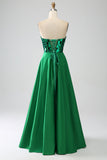 A-Line Sweetheart Abito da ballo corsetto verde scuro