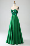 A-Line Sweetheart Abito da ballo corsetto verde scuro