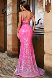 Hot Pink Glitter Mermaid Prom Dress con perline in vita
