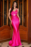 Fucsia Scintillante Sirena Abito da ballo con Hollow-out