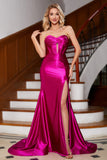 Scintillante Sirena Fucsia Corsetto Abito da ballo con Fessura