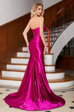 Scintillante Sirena Fucsia Corsetto Abito da ballo con Fessura
