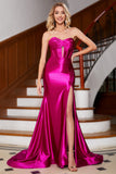 Scintillante Sirena Fucsia Corsetto Abito da ballo con Fessura