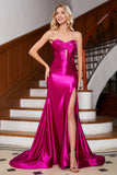 Scintillante Sirena Fucsia Corsetto Abito da ballo con Fessura