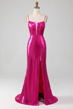 Sparkly Hot Pink Sirena Semplice Prom Dress con fessura