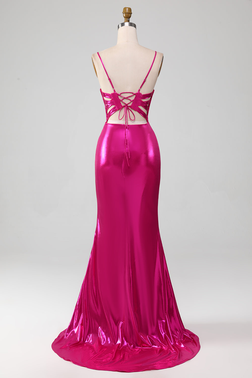 Sparkly Hot Pink Sirena Semplice Prom Dress con fessura