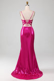 Sparkly Hot Pink Sirena Semplice Prom Dress con fessura