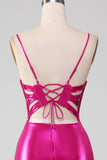 Sparkly Hot Pink Sirena Semplice Prom Dress con fessura
