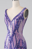 Sparkly Viola Sirena con scollo a V Paillettes Abito lungo da ballo