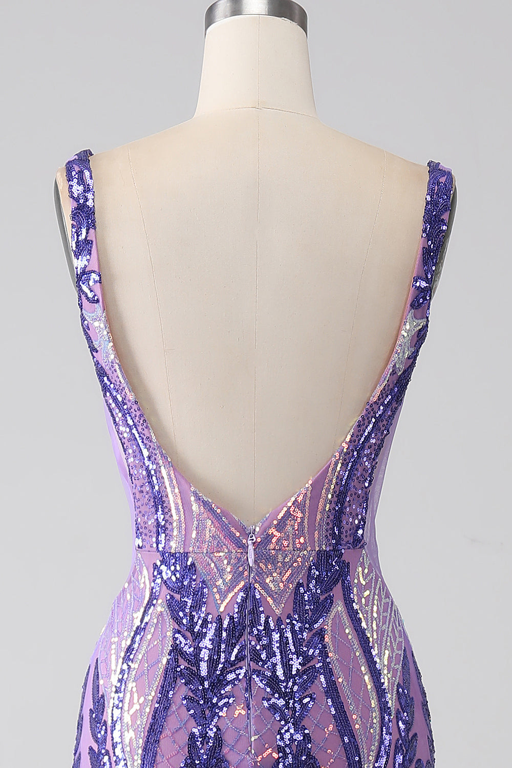 Sparkly Viola Sirena con scollo a V Paillettes Abito lungo da ballo