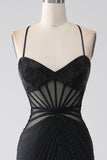 Mermaid nero Spaghetti Straps Abito lungo da ballo con spacco