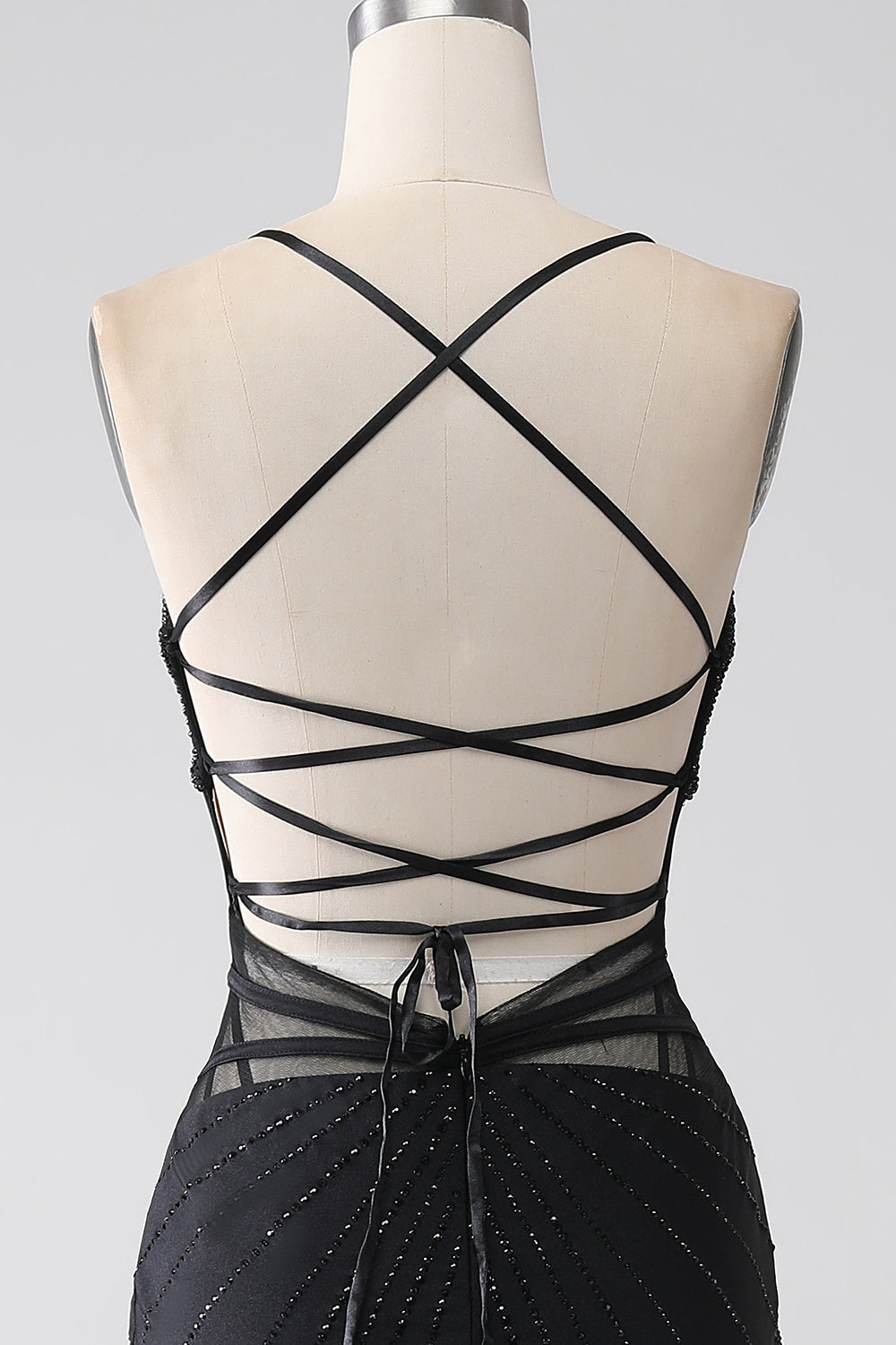 Mermaid nero Spaghetti Straps Abito lungo da ballo con spacco