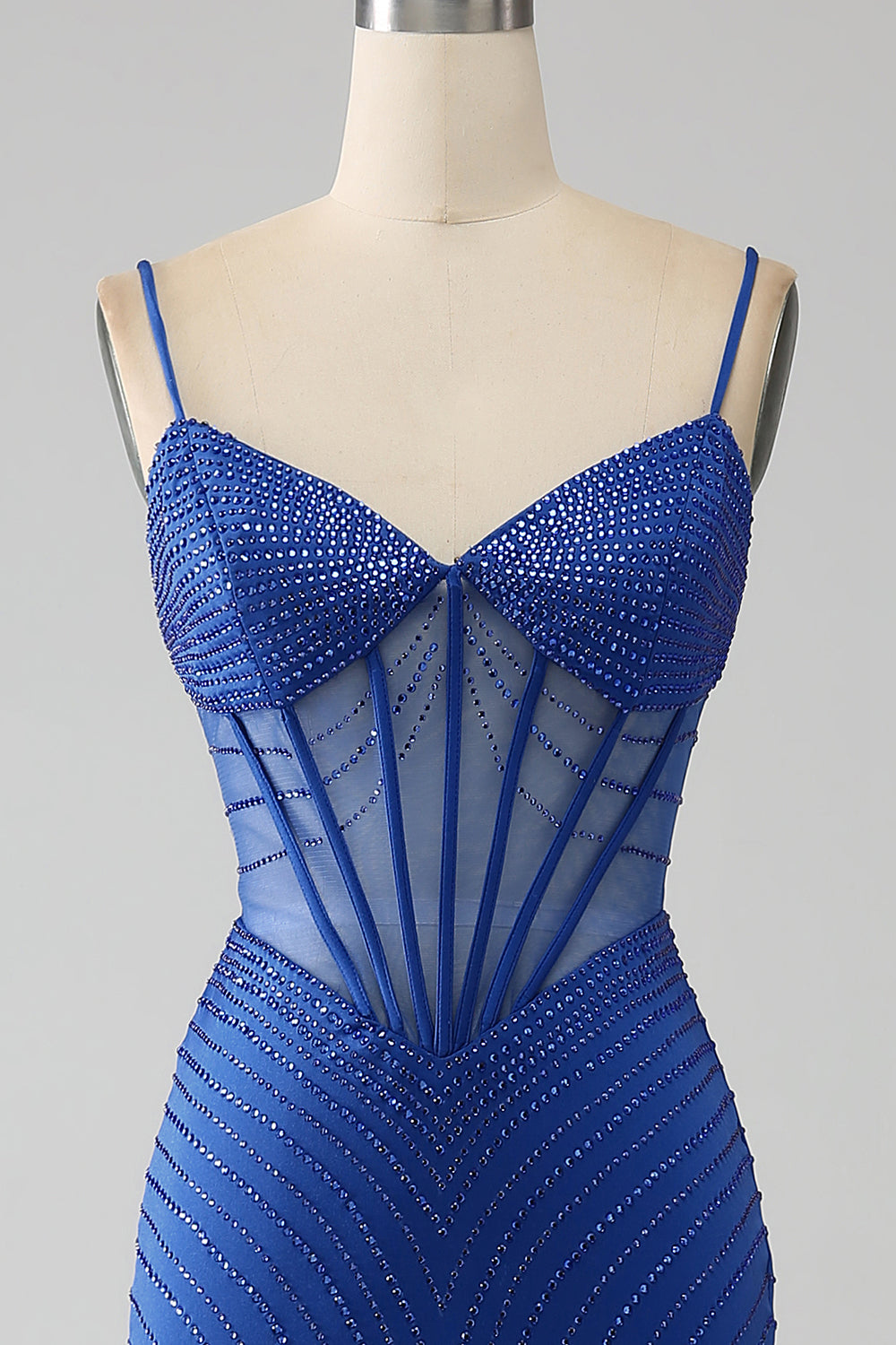 Royal Blue Mermaid Corsetto Prom Dress con perline