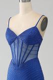 Royal Blue Mermaid Corsetto Prom Dress con perline