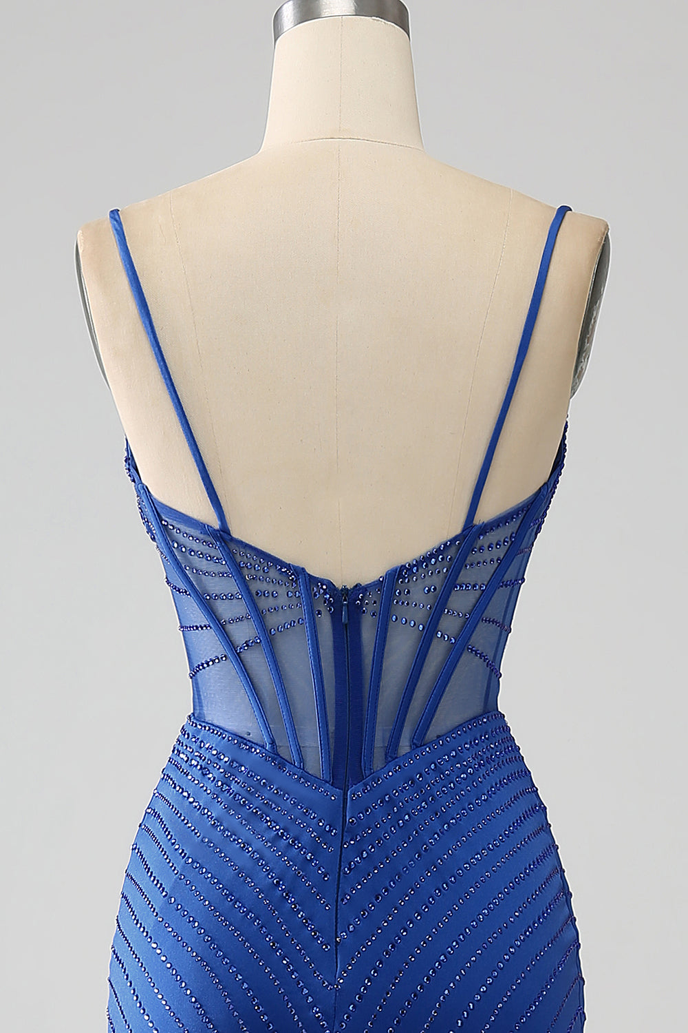Royal Blue Mermaid Corsetto Prom Dress con perline