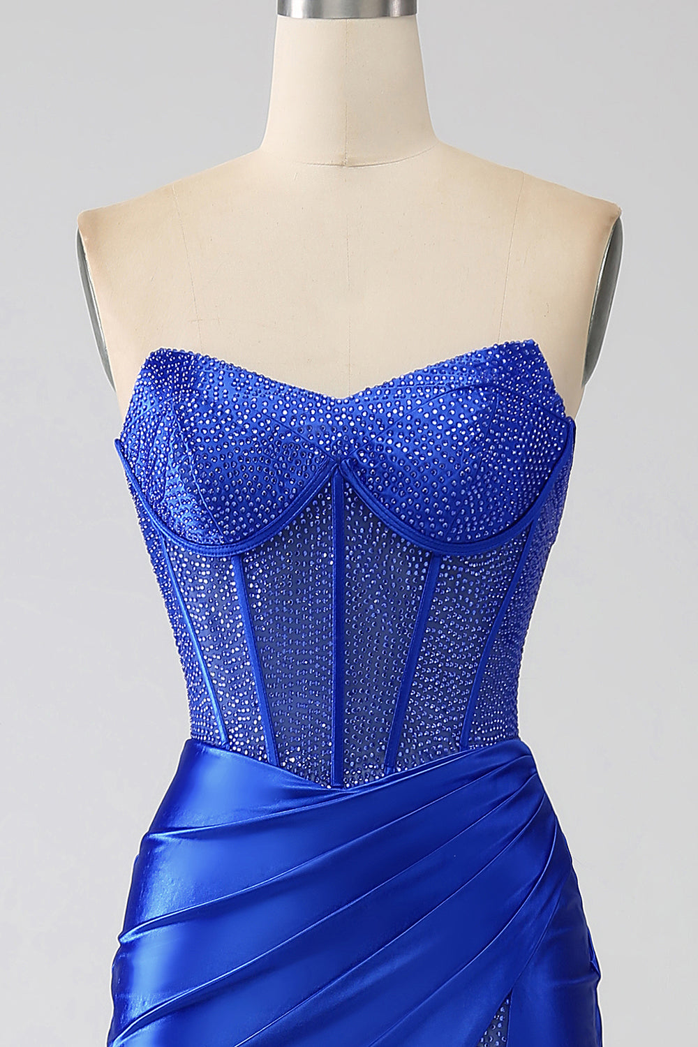 Sirena senza spalline Royal Blue Corsetto Prom Dress con perline