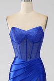 Sirena senza spalline Royal Blue Corsetto Prom Dress con perline
