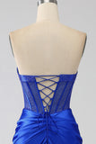 Sirena senza spalline Royal Blue Corsetto Prom Dress con perline
