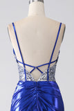 Royal Blue Mermaid Sparkly Paillettes Corsetto Abito da ballo con fessura