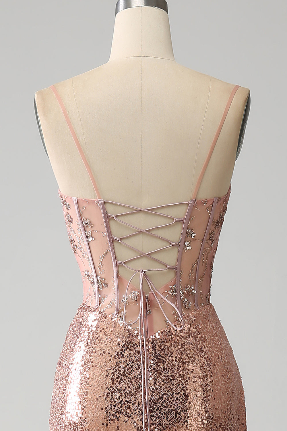 Oro rosa sirena in rilievo increspato paillettes corsetto abito da ballo con fessura laterale
