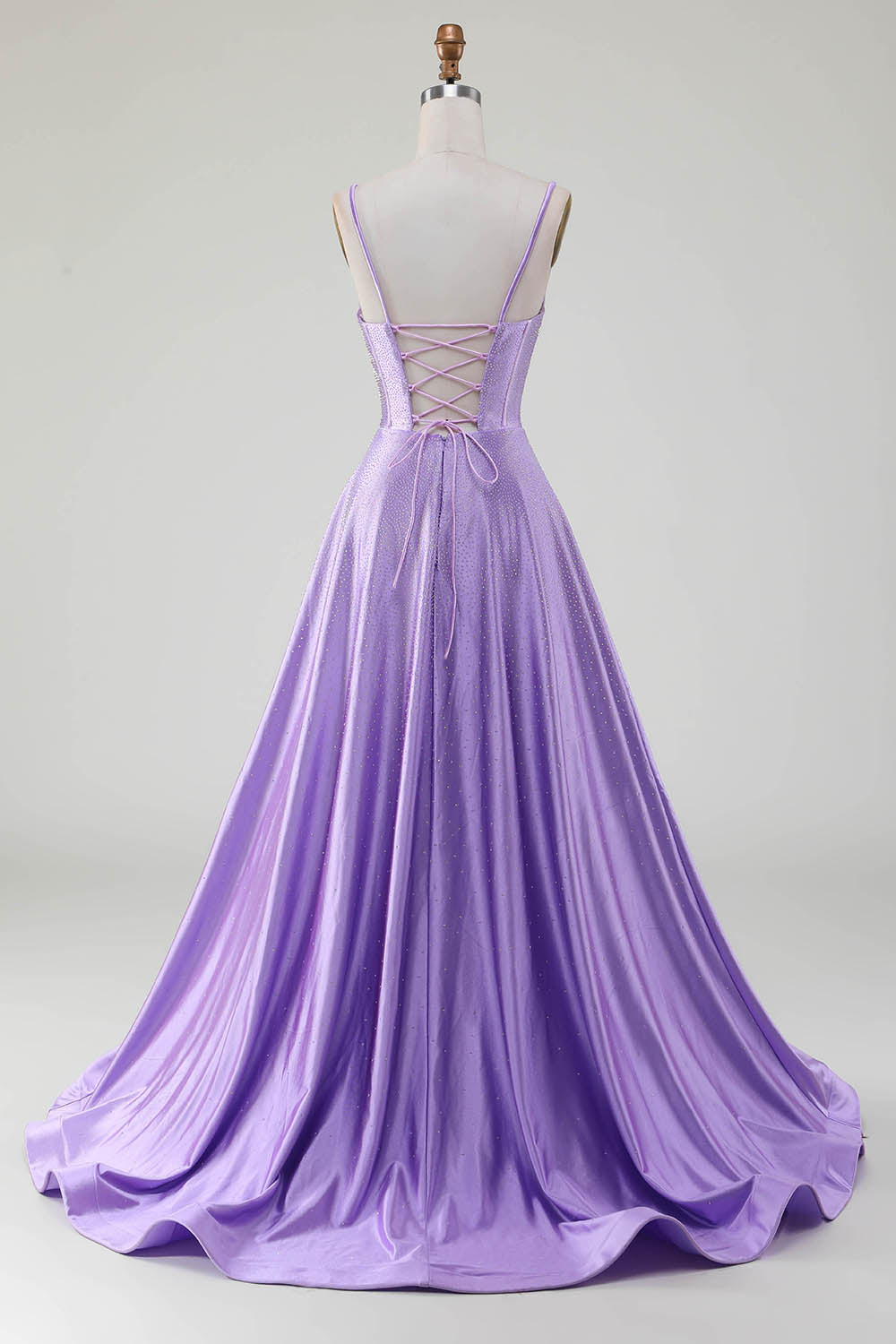 Semplice scintillante lilla A-Line fessura laterale Corsetto Prom Dresses con strass