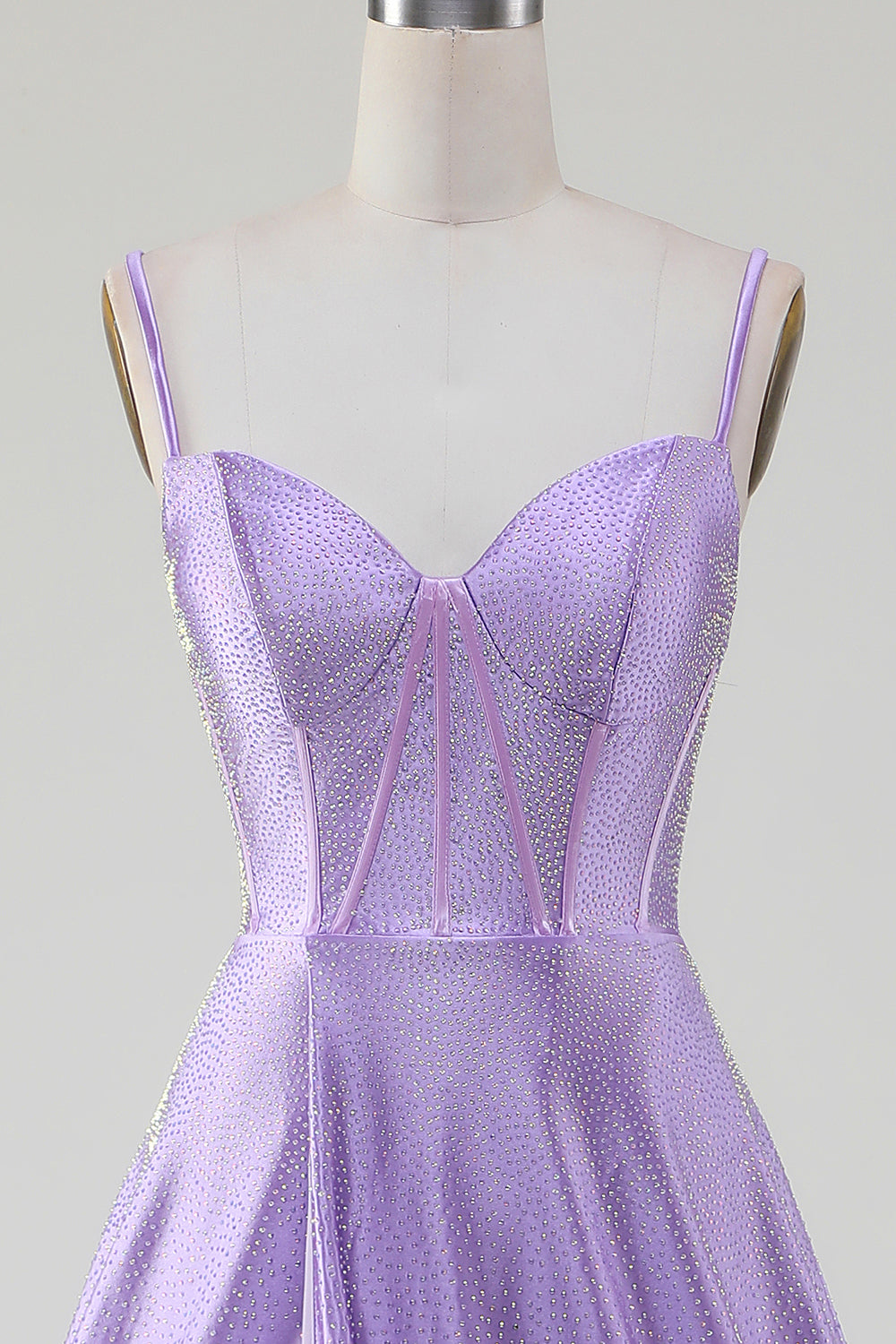 Semplice scintillante lilla A-Line fessura laterale Corsetto Prom Dresses con strass