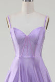 Semplice scintillante lilla A-Line fessura laterale Corsetto Prom Dresses con strass