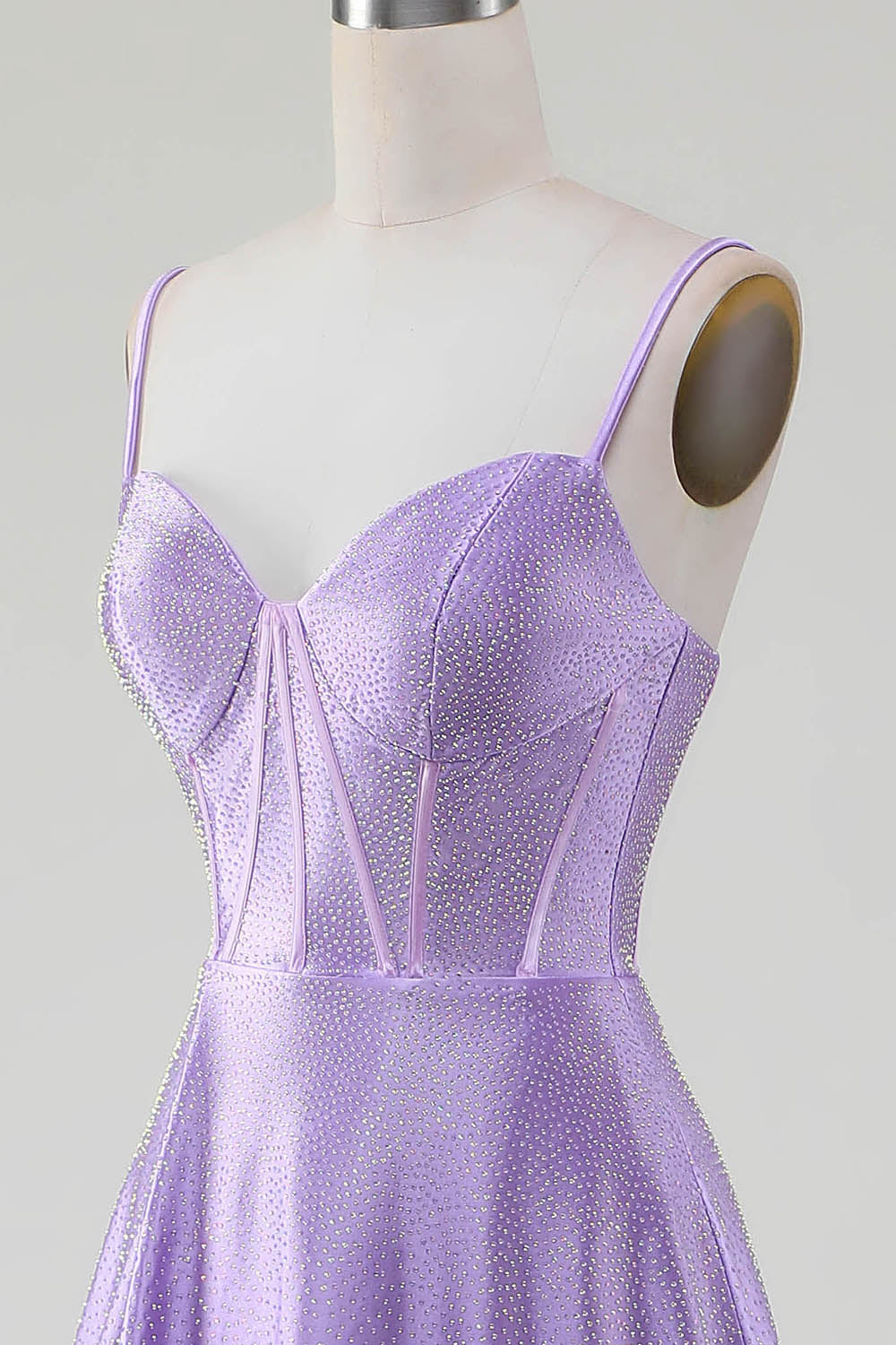 Semplice scintillante lilla A-Line fessura laterale Corsetto Prom Dresses con strass