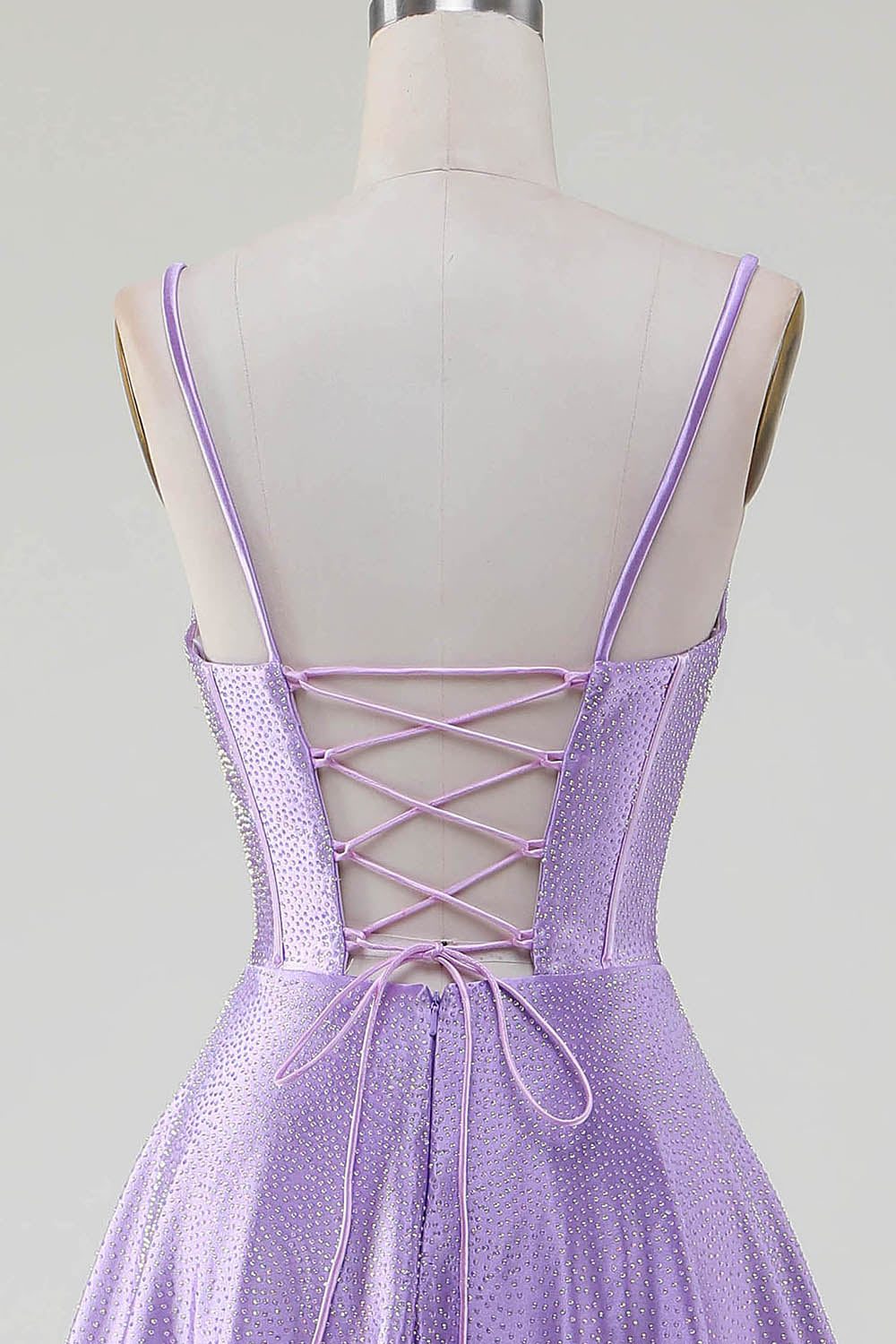 Semplice scintillante lilla A-Line fessura laterale Corsetto Prom Dresses con strass