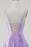 Semplice scintillante lilla A-Line fessura laterale Corsetto Prom Dresses con strass
