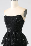 A-Line Paillettes nero a più livelli Prom Dress con fessura