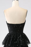 A-Line Paillettes nero a più livelli Prom Dress con fessura