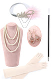 Abito Flapper con frange rosa di perline con set di accessori del 20