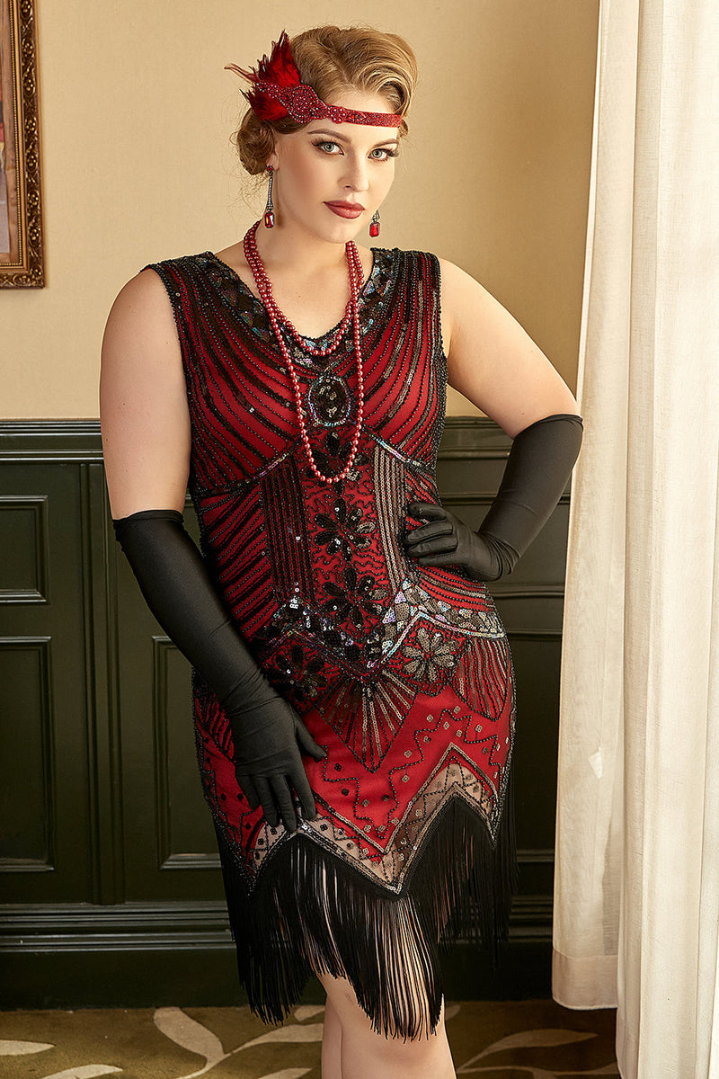 Zapaka donne paillettes rosse plus size 1920s Gatsby abito con 20s  Acessories Set – zapakait