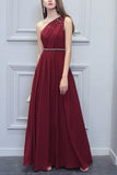 Una spalla Abito lungo in chiffon damigella d'onore con bordare