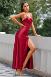 Abito lungo da ballo bordeaux con sirena