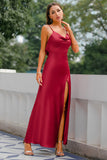 Abito lungo da ballo bordeaux con sirena