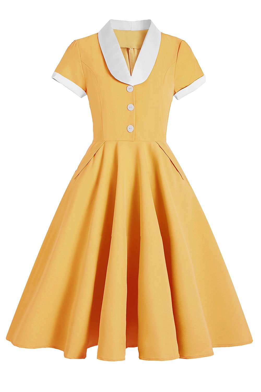 Abito swing blu anni '50 con tasche