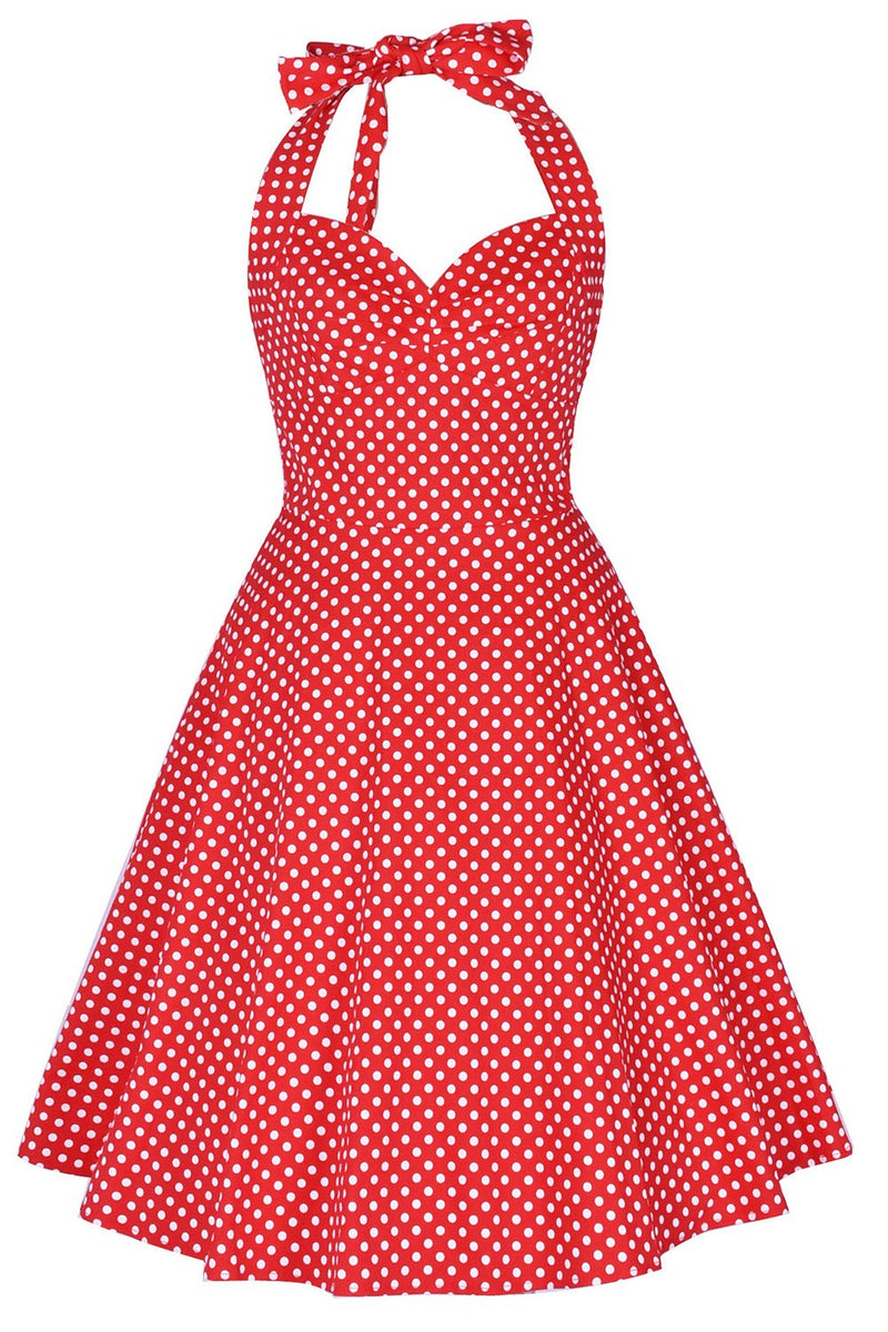 ZAPAKA Donna anni '50 Abito Halter Stampato/Pois Rosso A-line Vinatge Pin  Up Dress – zapakait