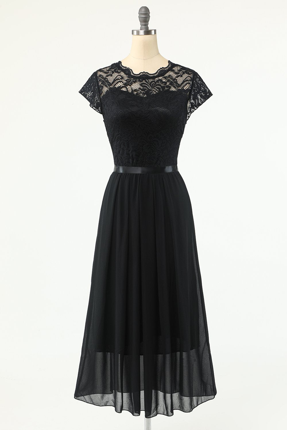 Abito da festa classico A Line Black con pizzo